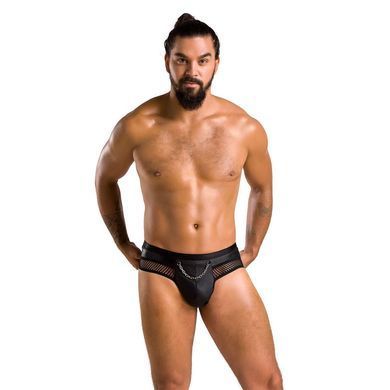 Чоловічі труси з ланцюжком Passion 030 SLIP TOM L/XL Black, екошкіра, відкриті сідниці SO7561 фото