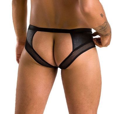 Чоловічі труси з ланцюжком Passion 030 SLIP TOM L/XL Black, екошкіра, відкриті сідниці SO7561 фото