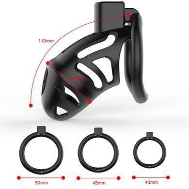 Клітка для пеніса LOCKINK SEVANDA Naja-Cobra Chastity Cage, чорна, 3 кільця різних розмірів SX0872 фото