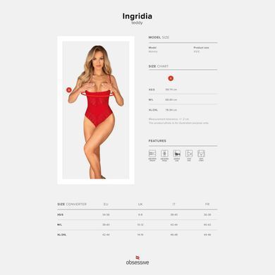 Боді з відкритим доступом Obsessive &mdash; Ingridia Crotchless Teddy Red SO9027 фото