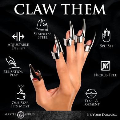 Набор колец с когтями Master Series Five-Piece Sensation Claw Rings - Silver (мятая упаковка!!!) SX1191-R фото