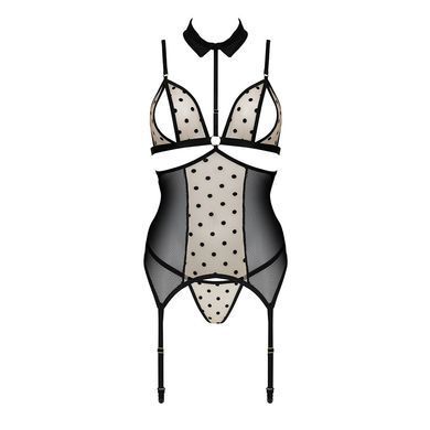 Корсет з відкритими грудьми Passion DOMINICA CORSET XXL/XXXL beige, пажі для панчіх, стрінги SO8432 фото