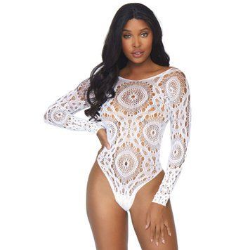 Сітчасте боді Leg Avenue &mdash; Snap Crotch Thong Back Teddy White SO9133 фото