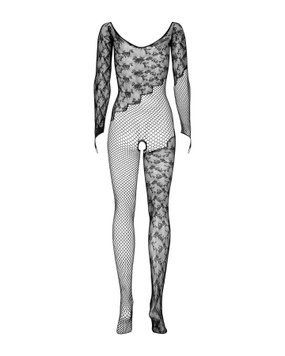 (SALE) Бодістокінг Obsessive Bodystocking F210 S/M/L black, рукава-мітенки, сітка, кольорове мереживо SO7221 фото