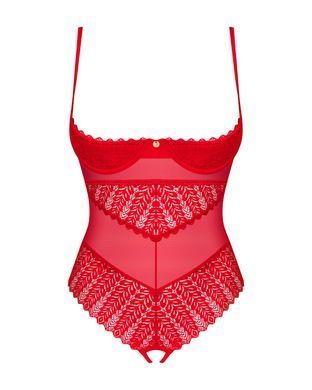 Боді з доступом Obsessive Ingridia crotchless teddy M/L, червоне, відкриті груди SO9026 фото