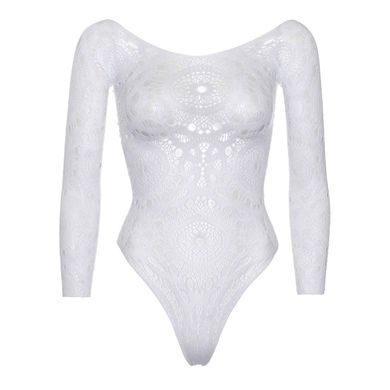 Сітчасте боді Leg Avenue &mdash; Snap Crotch Thong Back Teddy White SO9134 фото