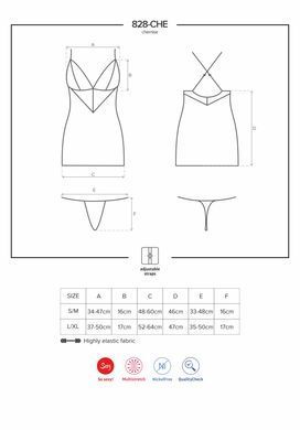 (SALE) Сатиновий комплект для сну з мереживом Obsessive 828-CHE-1 chemise & thong L/XL, чорний, сорочка SO7172 фото
