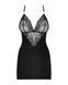 (SALE) Сатиновий комплект для сну з мереживом Obsessive 828-CHE-1 chemise & thong L/XL, чорний, сорочка SO7172 фото 5
