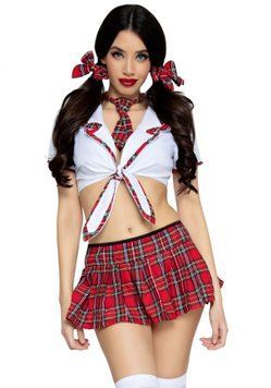 Костюм школярки Leg Avenue Miss Prep School XL, топ, спідниця, краватка, бантики SO9110 фото