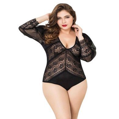Мереживне боді JSY &mdash; "Спокуслива Мері" Plus Size Black SO8363 фото