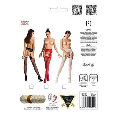 Сітчасті панчохи-стокінги Passion S020 One Size, Red, ажурний візерунок, імітація пояса з гартерами PSS020R фото