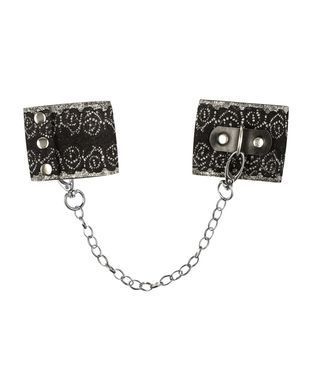 (SALE) Широкі наручники з блискітками та ланцюгом Obsessive A747 cuffs, чорно-срібні SO7192 фото