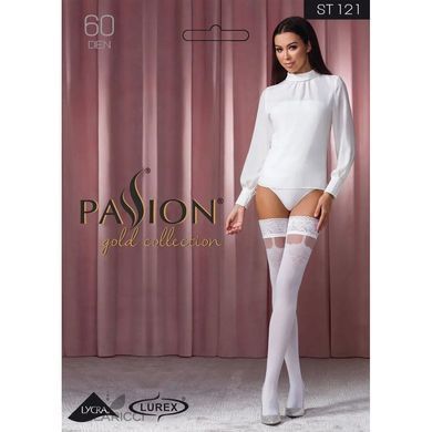 Панчохи Passion ST121 3/4 white на ажурній силіконовій резинці з квітковим орнаментом і вертикальним SO5792 фото
