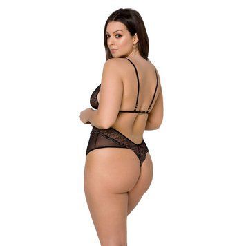 Боді з мереживним ліфом Passion &mdash; Amberly Body Plus Size Black SO7049 фото