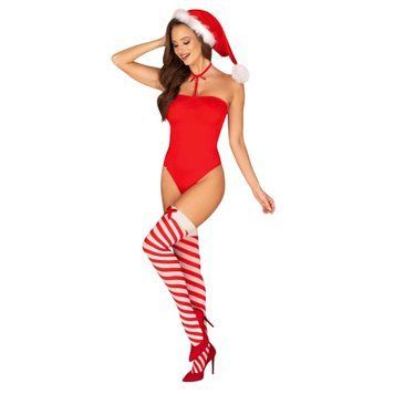 Різдвяне боді з шапочкою Санти Obsessive &mdash; Kissmas Teddy Red SX1153 фото