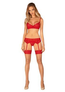 Панчохи Obsessive Ingridia stockings XS/S, бежеві з червоною резинкою SO9040 фото