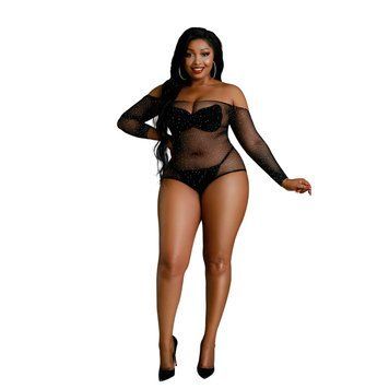 Сітчастий бодістокінг зі стразами Moonlight &mdash; Model 09 Plus Size Black SO8200 фото