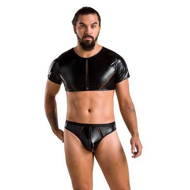 Комплект чоловічої білизни під латекс Passion 057 SET PETER XXL/XXXL Black, кроп-топ, стринги SO7635 фото