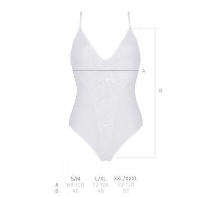 Боді з ажурним декором та відкритим кроком Passion URSULA BODY XXL/XXXL, white SO5834 фото
