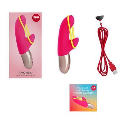 Міні вібратор-кролик Fun Factory &mdash; AMORINO pink/neon yellow зі стимулюючою знімною стрічкою SX0946 фото