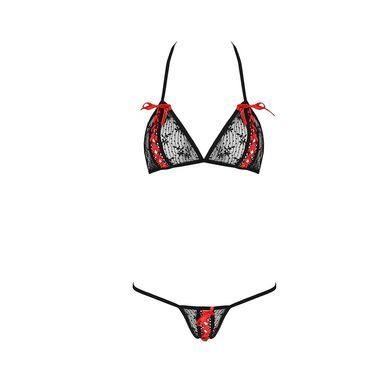Комплект білизни Passion MELISSA BIKINI L/XL, black, ліф зі шнурівкою і трусики стрінги EL15901 фото
