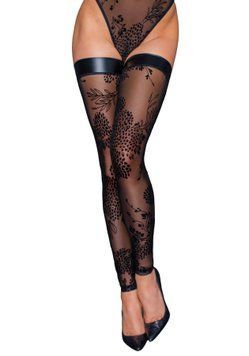 (SALE) Панчохи Noir Handmade F243 Tulle stockings with patterned flock embroidery - L SX0157 фото