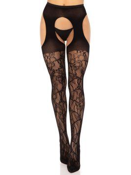 Панчохи Leg Avenue Eyelet lace suspender hose Black One Size SX1063 фото