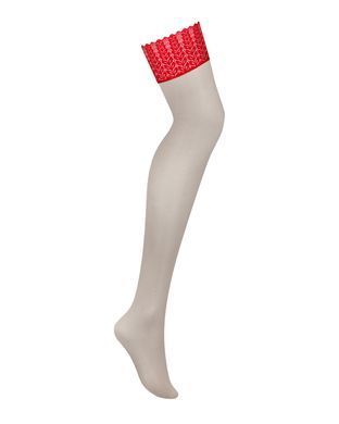 Панчохи Obsessive Ingridia stockings XL/2XL, бежеві з червоною резинкою SO9042 фото