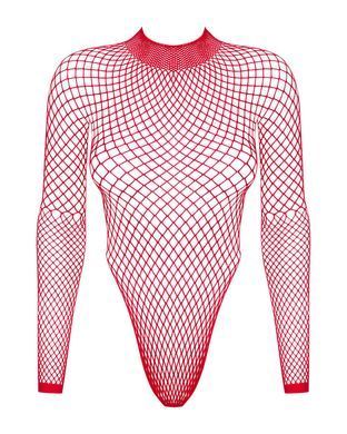 Сітчастий бодістокінг із довгим рукавом Obsessive B126 teddy red XL/XXL, червоний SO7212 фото