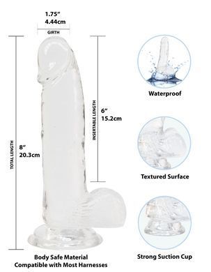 Прозорий фалоімітатор на присосці ADDICTION &mdash; Clear Dildo with Balls 8&Prime;, віброкуля в подарунок SX3153 фото