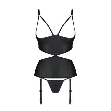 Корсет з відкритими грудьми Passion JANNIES CORSET XXL/XXXL black, стрінги в наборі SO8447 фото