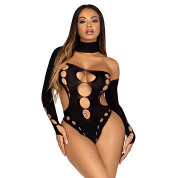 Безшовне боді на одне плече Leg Avenue &mdash; Seamless Thong Back Bodysuit One Size Black SO9097 фото