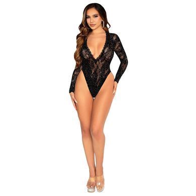 Мереживне боді зі стразами Leg Avenue &mdash; Rhinestone Lace Deep-V Bodysuit One Size Black SX1754 фото