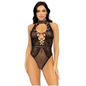 Мереживне боді Leg Avenue &mdash; Net And Lace Halter Bodysuit One Size Black SO7898 фото