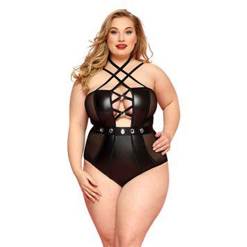 Боді з екошкіри JSY &mdash; "Пристрасна Лорейн" Plus Size Black SO8378 фото