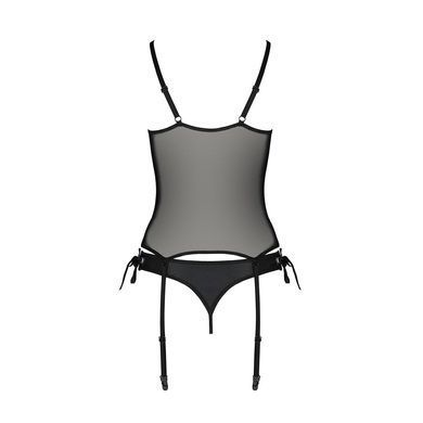 Корсет зі шнурівкою Passion NESSY CORSET L/XL black, стрінги з відкритим доступом, пажі для панчіх SO8454 фото