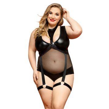 Боді з екошкіри JSY &mdash; "Спокуслива Морган" Plus Size Black SO8379 фото