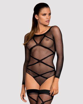 (SALE) Бодістокінг Obsessive Bodystocking G320 S/M/L, панчохи, боді, декор у вигляді ліній SO7241 фото