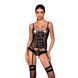 Корсет зі шнурівкою Passion NESSY CORSET XXL/XXXL black, стрінги з відкритим доступом, пажі для панч SO8456 фото 1