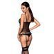 Корсет зі шнурівкою Passion NESSY CORSET XXL/XXXL black, стрінги з відкритим доступом, пажі для панч SO8456 фото 2