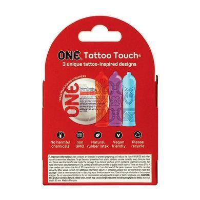 Презервативы ONE Tattoo Touch 3 шт, картонная коробка SX1249 фото