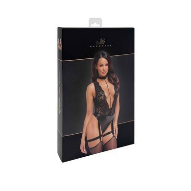 Мереживне боді з нашийником та підв'язками Noir Handmade &mdash; F297 Libido Deep-V Black SX0219 фото