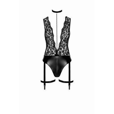 Мереживне боді з нашийником та підв'язками Noir Handmade &mdash; F297 Libido Deep-V Black SX0219 фото