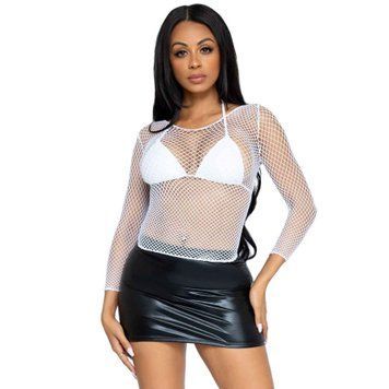 Сітчастий топ Leg Avenue &mdash; Long Sleeves T-Shirts One Size White SO9106 фото