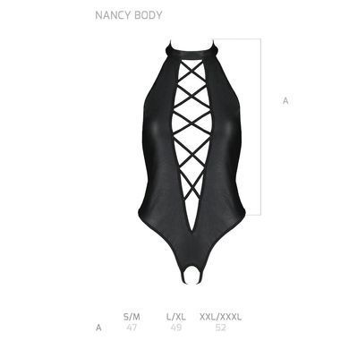 Боді з еко-шкіри з імітацією шнурівки та відкритим доступом Passion NANCY BODY S/M, black SO5371 фото