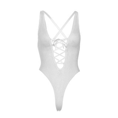 Мереживне боді зі шнурівкою Leg Avenue &mdash; Floral Lace Thong Teddy One Size White SO7963 фото