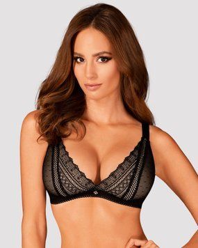(SALE) Мереживний бюстгальтер із трикутною чашкою Obsessive Estiqua bra XS/S, чорний, широкі лямки SO7258 фото
