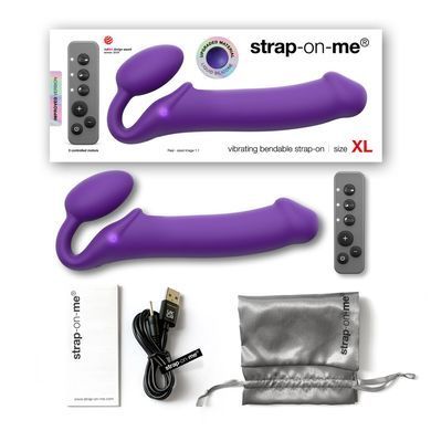 Безремінний страпон з вібрацією Strap-On-Me Vibrating Violet XL, діам. 4,5 см, пульт ДК, регульовани SO3827 фото