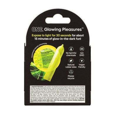 Презервативи ONE Glowing Pleasures, 3 шт, світяться в темряві (м'яте паковання!!!) SX0784-R фото