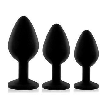 Набір силіконових анальних пробок із кристалом Rianne S: Booty Plug Set Black (м'ята упаковка!!!) SO3889-R фото